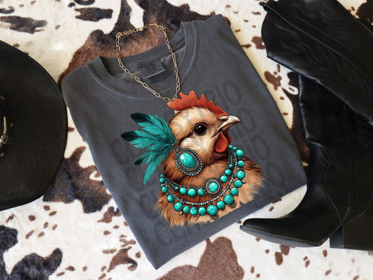Turquoise Chicken | Digital Design | PNG | Sublimation | Country | Western | Animal Shirt | Trending | Turquoise Jewelry | Original Designer