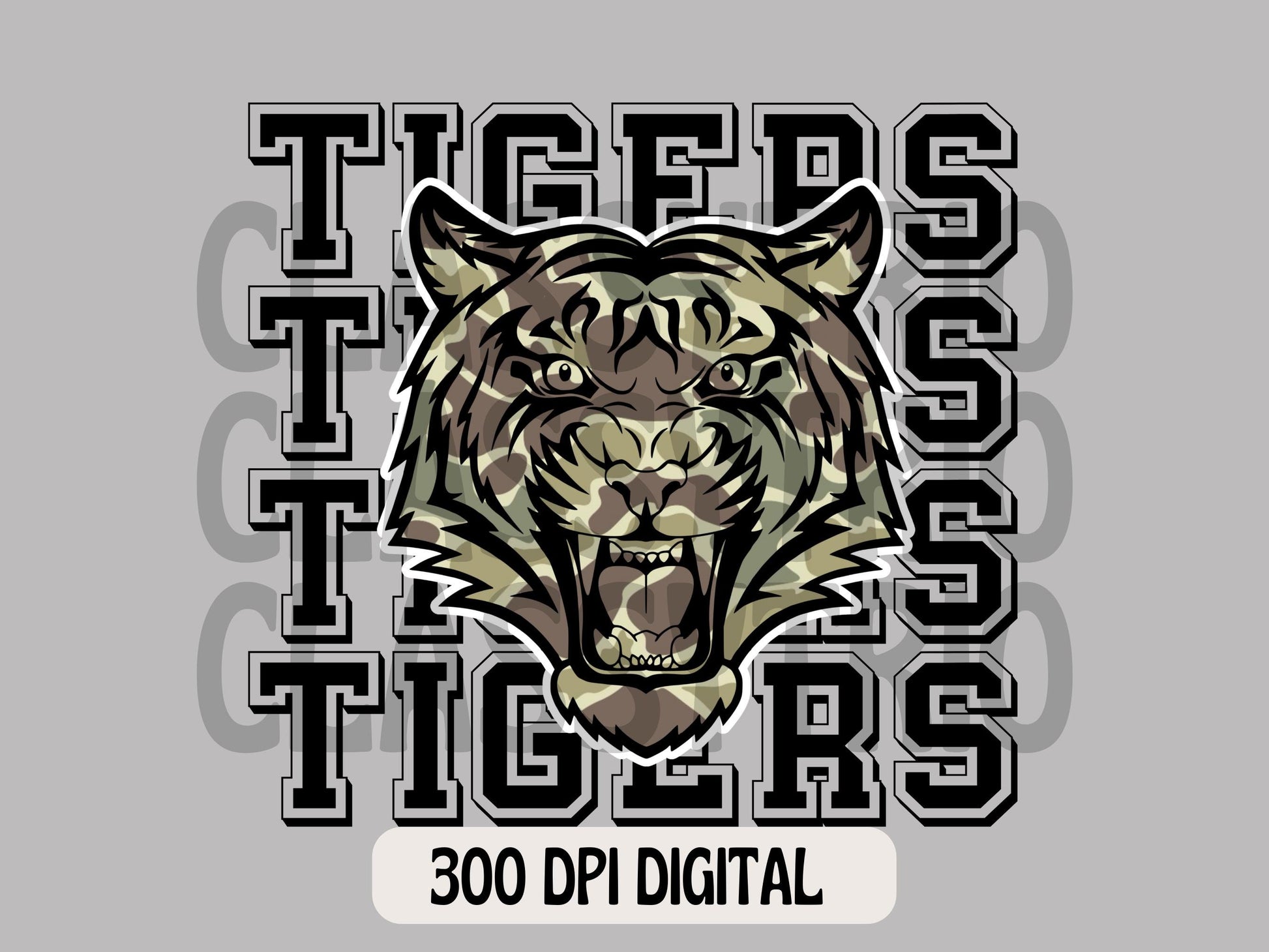 Old Camo | Digital Design | PNG | Sublimation | Camouflage | Tigers | Mascot Shirt Design | Camo Mascot