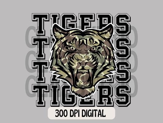 Old Camo | Digital Design | PNG | Sublimation | Camouflage | Tigers | Mascot Shirt Design | Camo Mascot