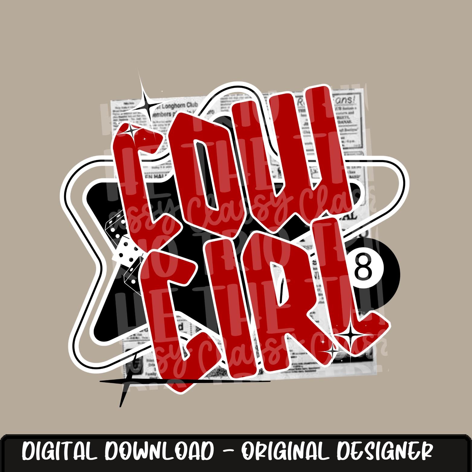 Y2K Cowgirl | Digital Design | PNG | Sublimation | Newspaper | Retro Western | Country Shirt Design | Trend Shirt | Vintage | Dice 8 Ball