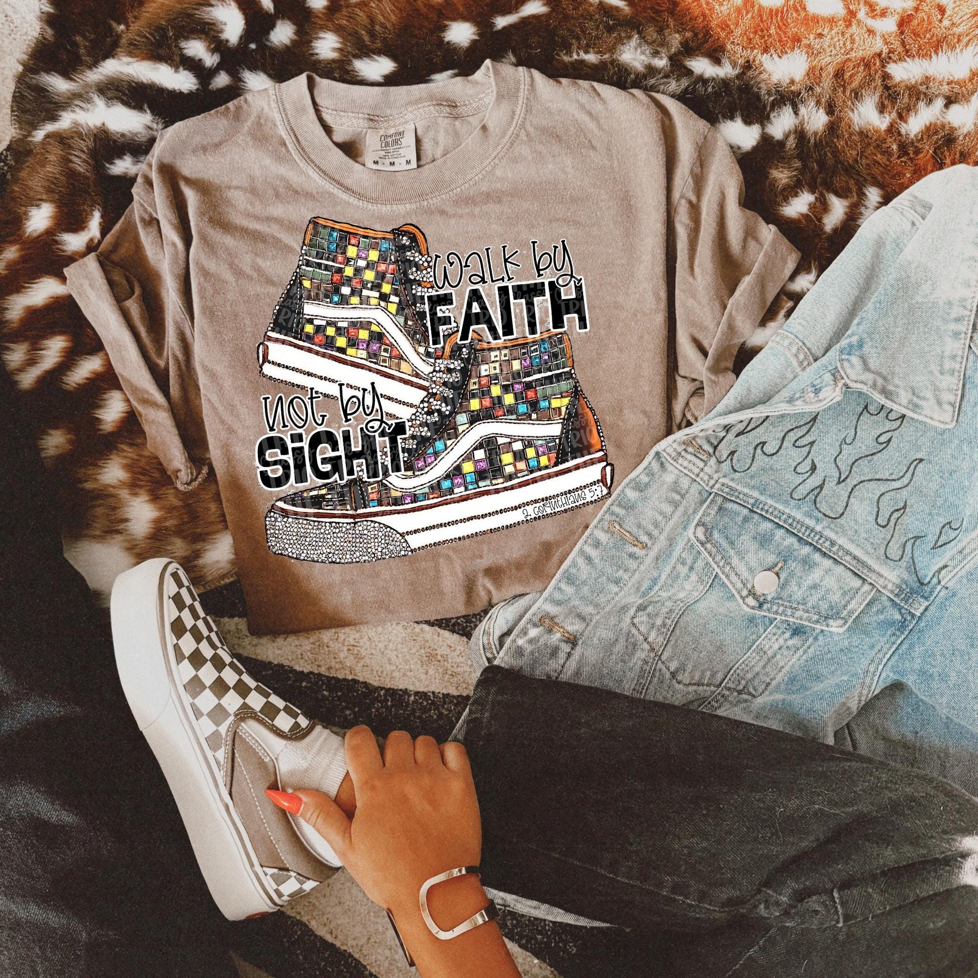 Walk By Faith | Digital Design | PNG | Sublimation | Faux Glitter | Neutrals | Christian Shirt Design | Trending | Original | Gift Idea