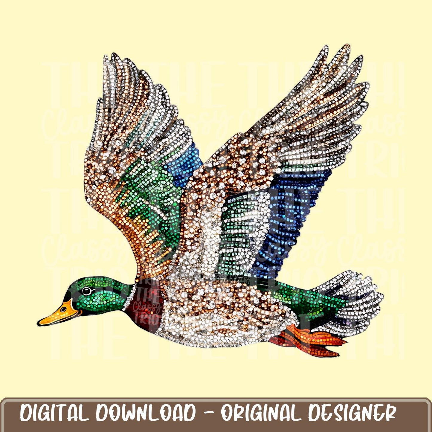 Faux Rhinestone Mallard Duck Flying | Digital Design | PNG | Sublimation | DTF | Agriculture | Hunting Shirt Design | Country | Trending