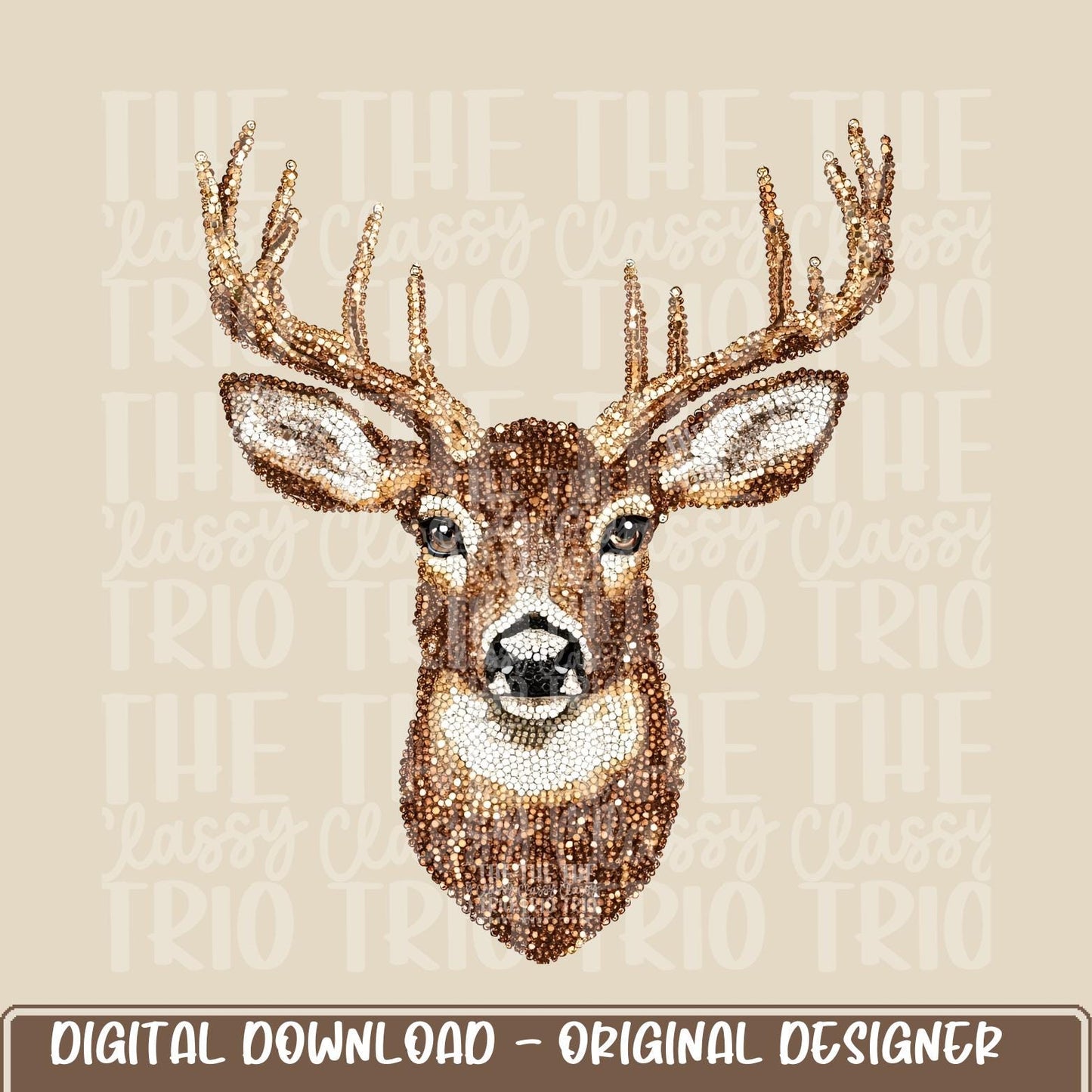 Faux Rhinestone Deer Hunting | Digital Design | PNG | Sublimation | DTF | Agriculture | Buck Head | Shirt Design | Country | Trending