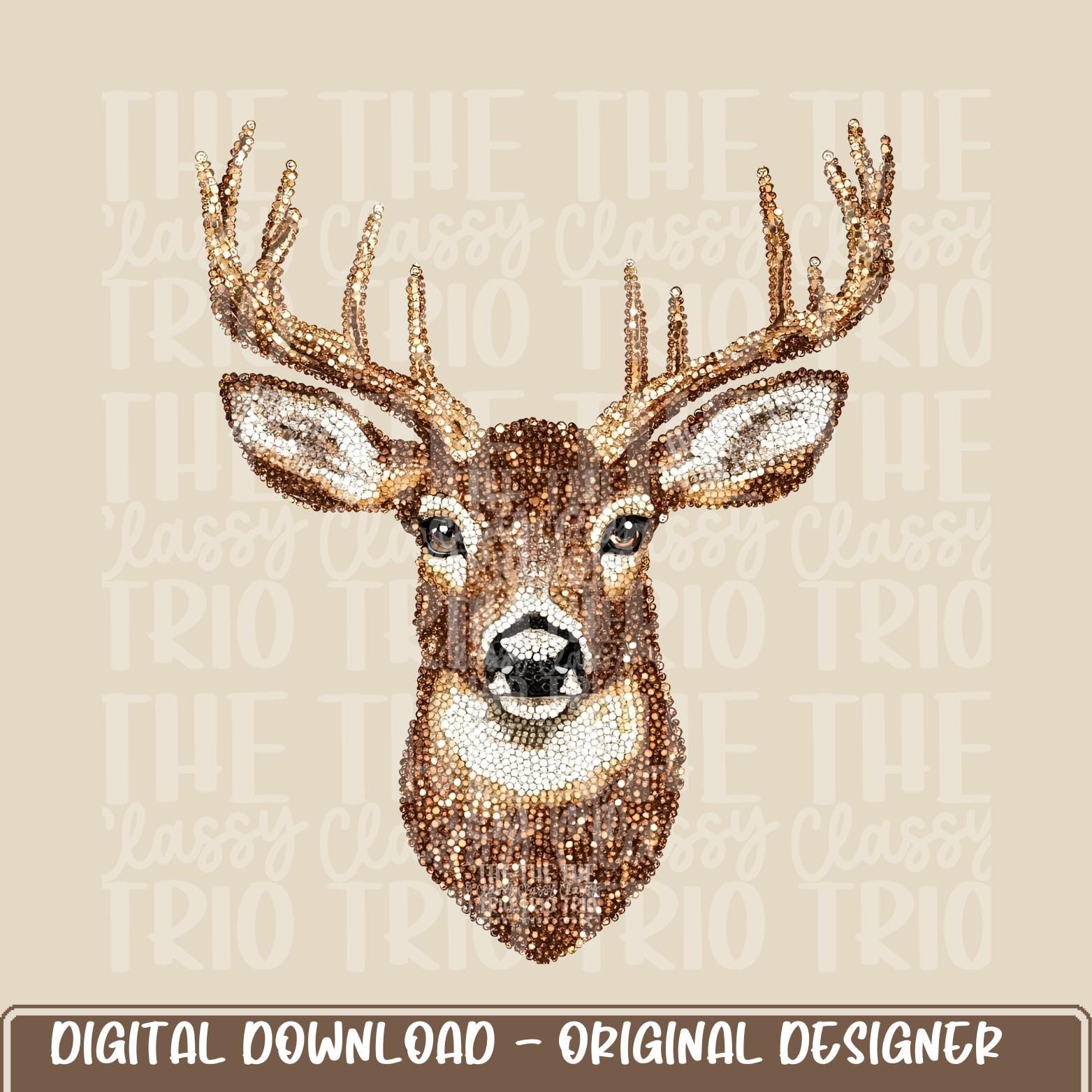 Faux Rhinestone Deer Hunting | Digital Design | PNG | Sublimation | DTF | Agriculture | Buck Head | Shirt Design | Country | Trending