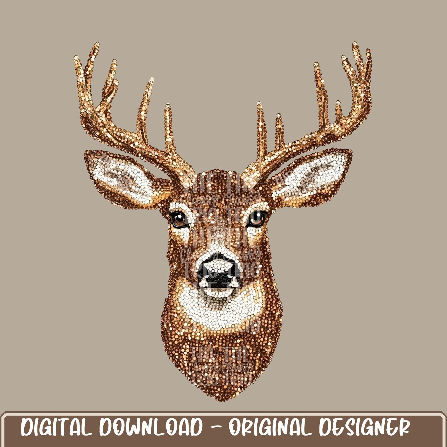 Faux Rhinestone Deer Hunting | Digital Design | PNG | Sublimation | DTF | Agriculture | Buck Head | Shirt Design | Country | Trending
