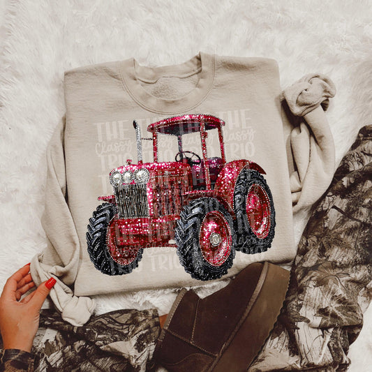 Faux Rhinestone Red Tractor | Digital Design | PNG | Sublimation | Agriculture | Dazzle | Country Shirt Design | Farmer Wife