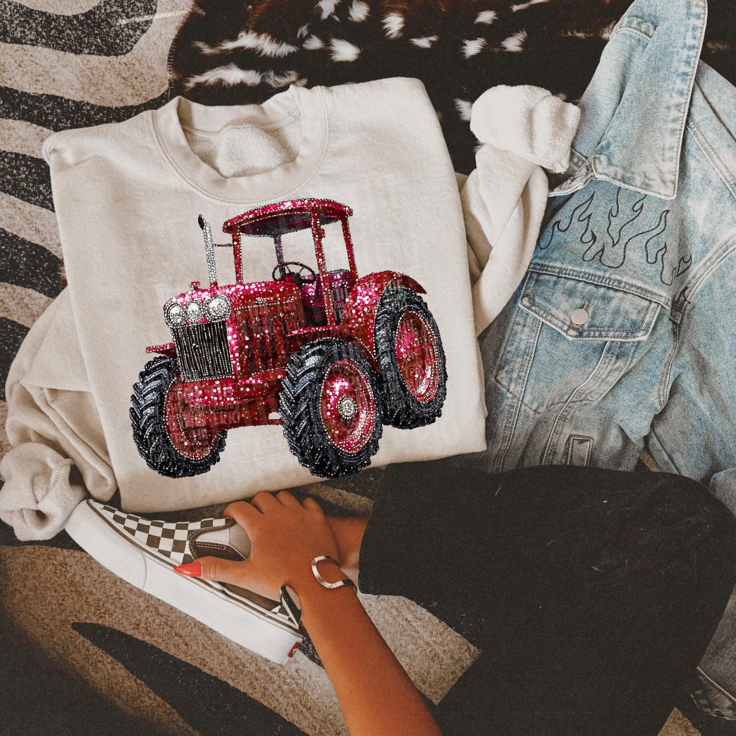Faux Rhinestone Red Tractor | Digital Design | PNG | Sublimation | Agriculture | Dazzle | Country Shirt Design | Farmer Wife