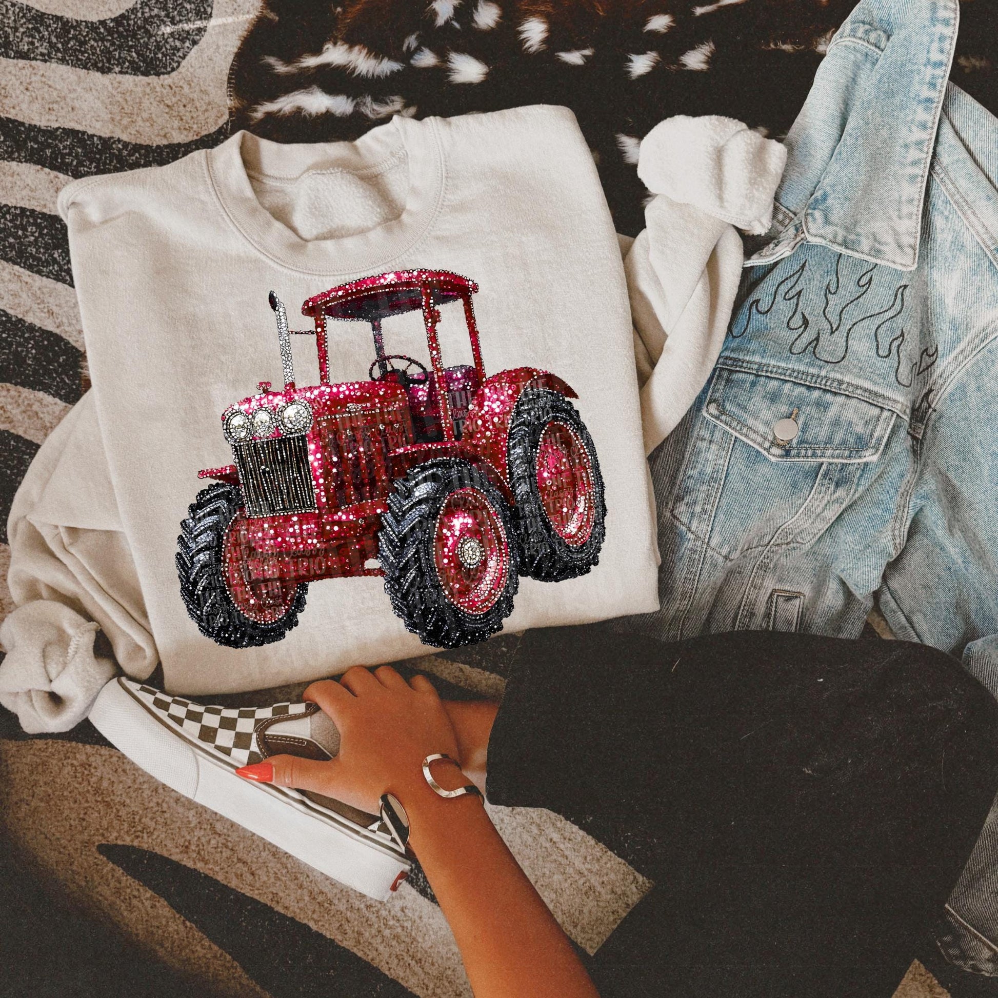 Faux Rhinestone Red Tractor | Digital Design | PNG | Sublimation | Agriculture | Dazzle | Country Shirt Design | Farmer Wife