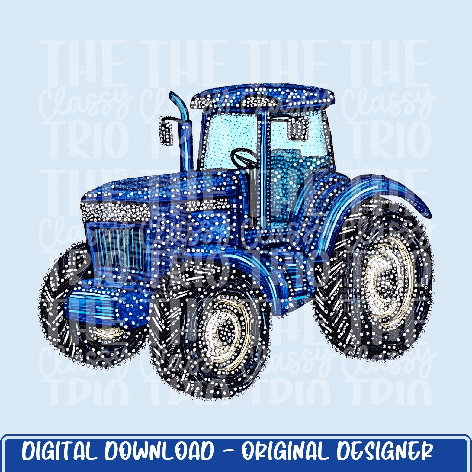 Faux Rhinestone Blue Tractor | Digital Design | PNG | Sublimation | Agriculture | Dazzle | Country Shirt Design | Farmer Wife