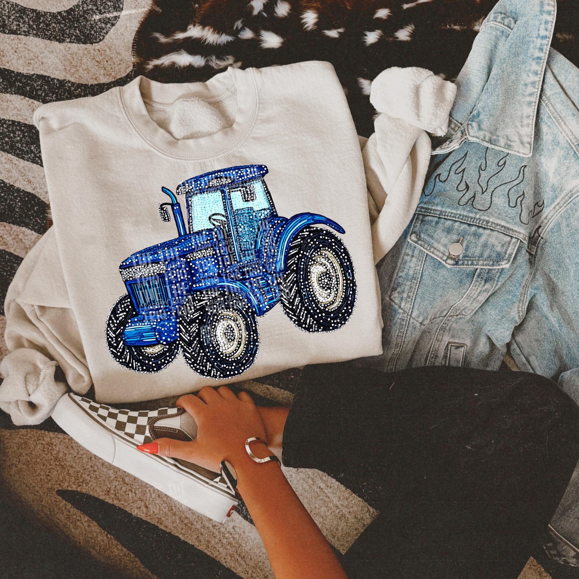Faux Rhinestone Blue Tractor | Digital Design | PNG | Sublimation | Agriculture | Dazzle | Country Shirt Design | Farmer Wife