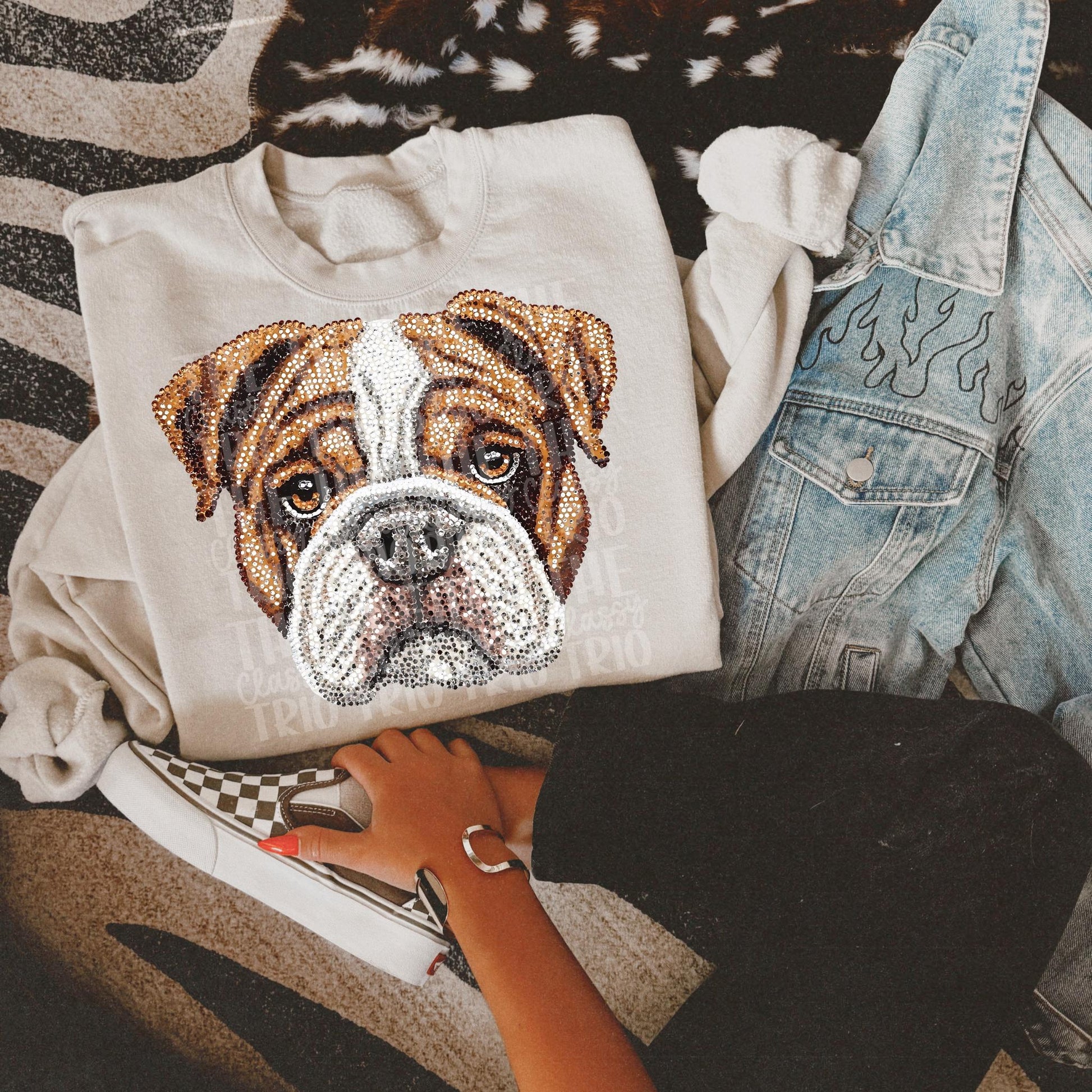 Faux Rhinestone Bulldog Dog | Digital Design | PNG | Sublimation | DTF | Dog Breed | Hunting Shirt Design | Country | Trending