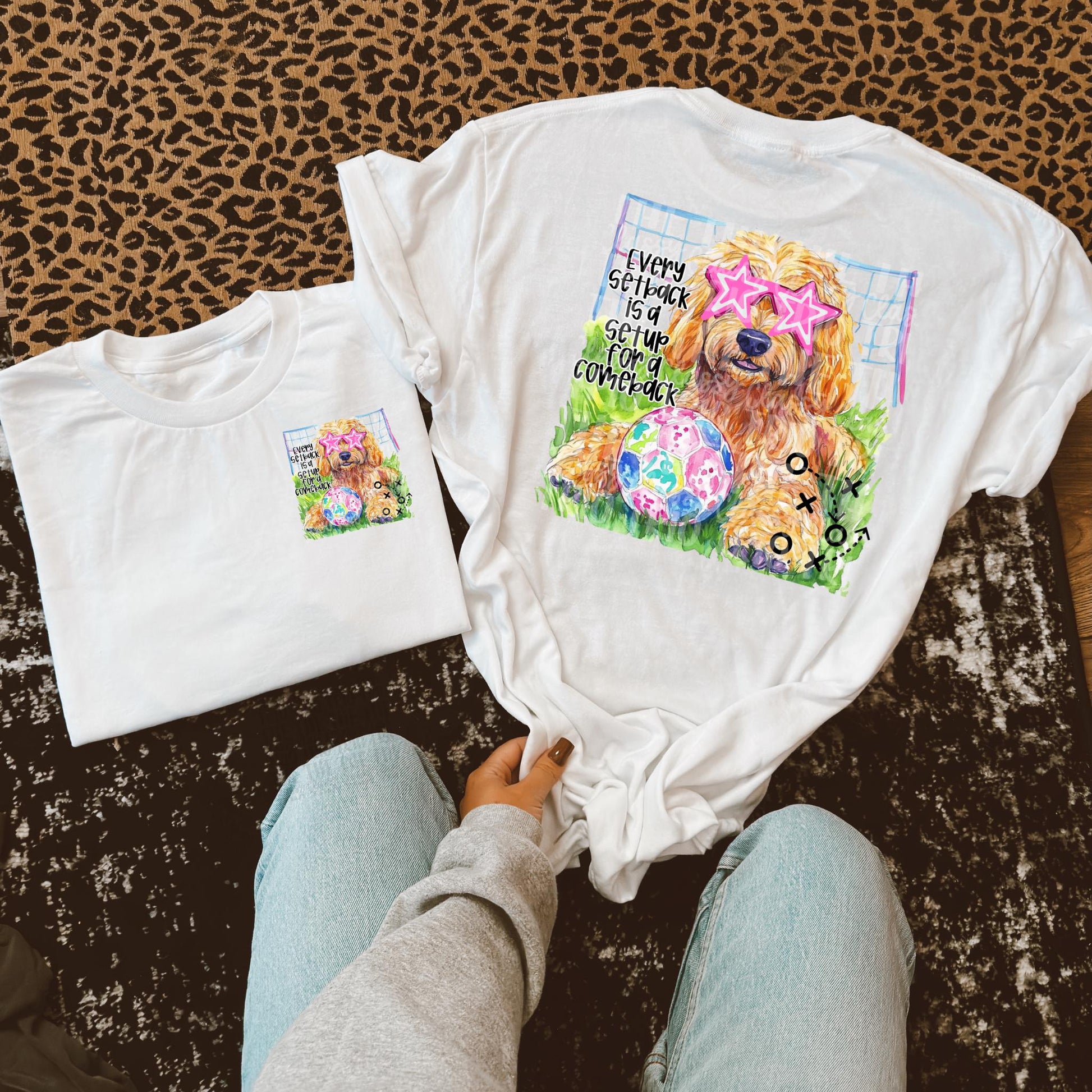 Preppy Soccer Dog Golden Doodle | PNG | Digital Design | Floral | Ball Game | Sublimation | Shirt Design | Sports in Spring