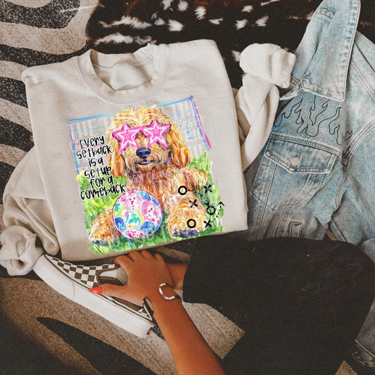 Preppy Soccer Dog Golden Doodle | PNG | Digital Design | Floral | Ball Game | Sublimation | Shirt Design | Sports in Spring