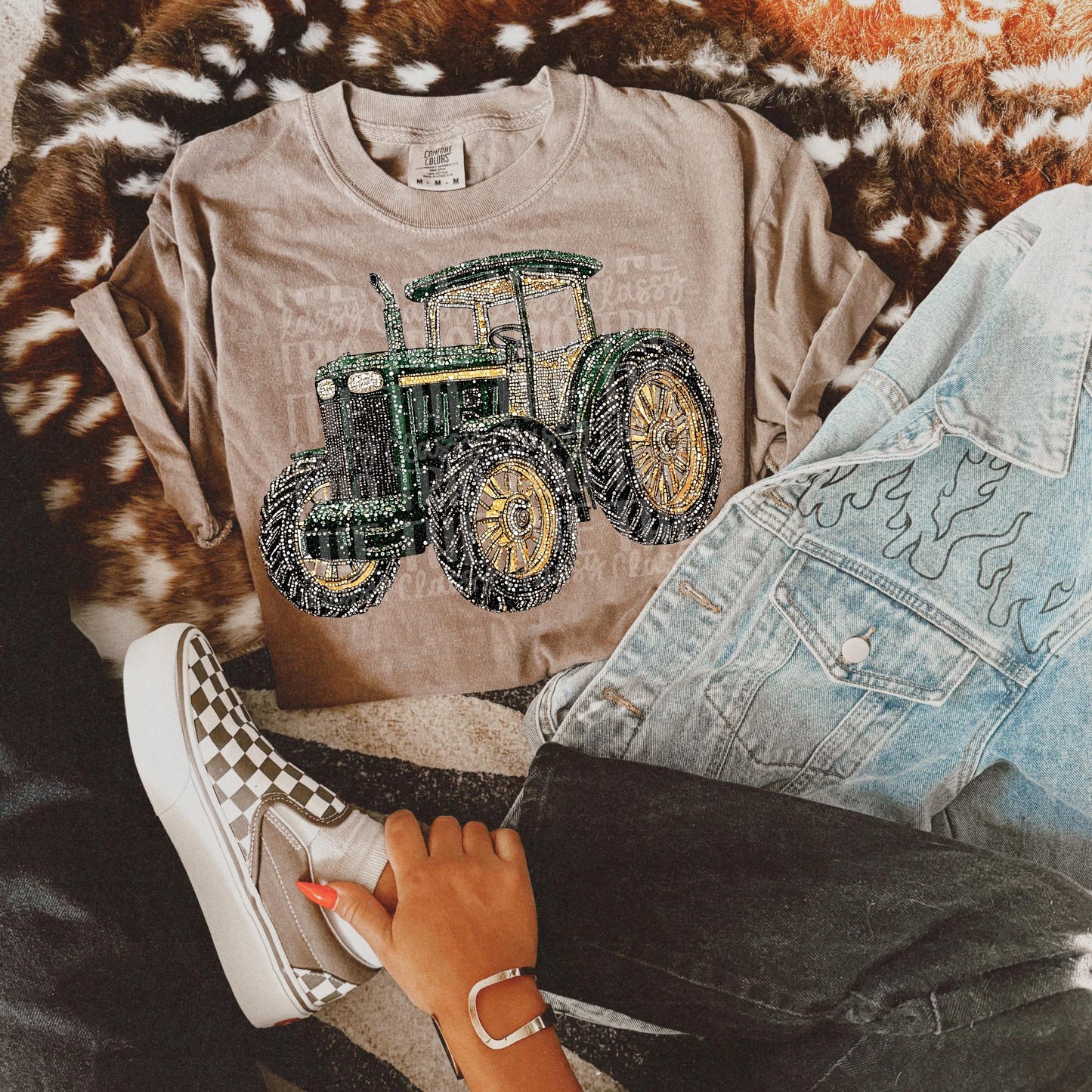 Faux Rhinestone Tractor | Digital Design | PNG | Sublimation | Agriculture | Dazzle | Country Shirt Design | Farmer Wife