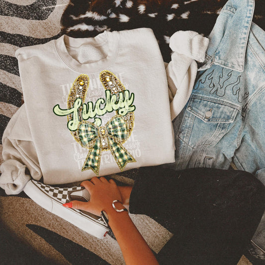 Faux Rhinestone Lucky Horseshoe Bow | Digital Design | PNG | Sublimation | DTF | St Patricks Day | Western Shirt Design | Country | Trending