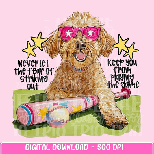 Preppy Baseball Dog Goldendoodle | PNG | Digital Design | Floral | Ball Game| Sublimation | Shirt Design | Sports in Spring