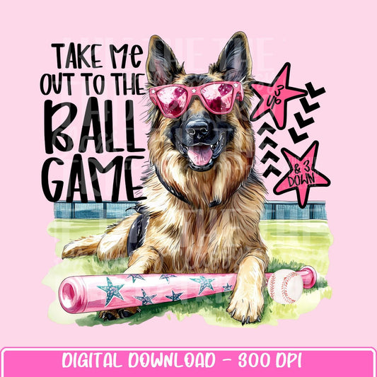 Preppy Baseball Dog German Shepherd | PNG | Digital Design | Floral | Ball Game| Sublimation | Shirt Design | Sports in Spring