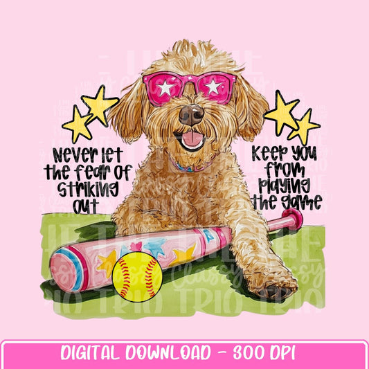 Preppy Softball Dog Golden Doodle | PNG | Digital Design | Floral | Ball Game | Sublimation | Shirt Design | Sports in Spring