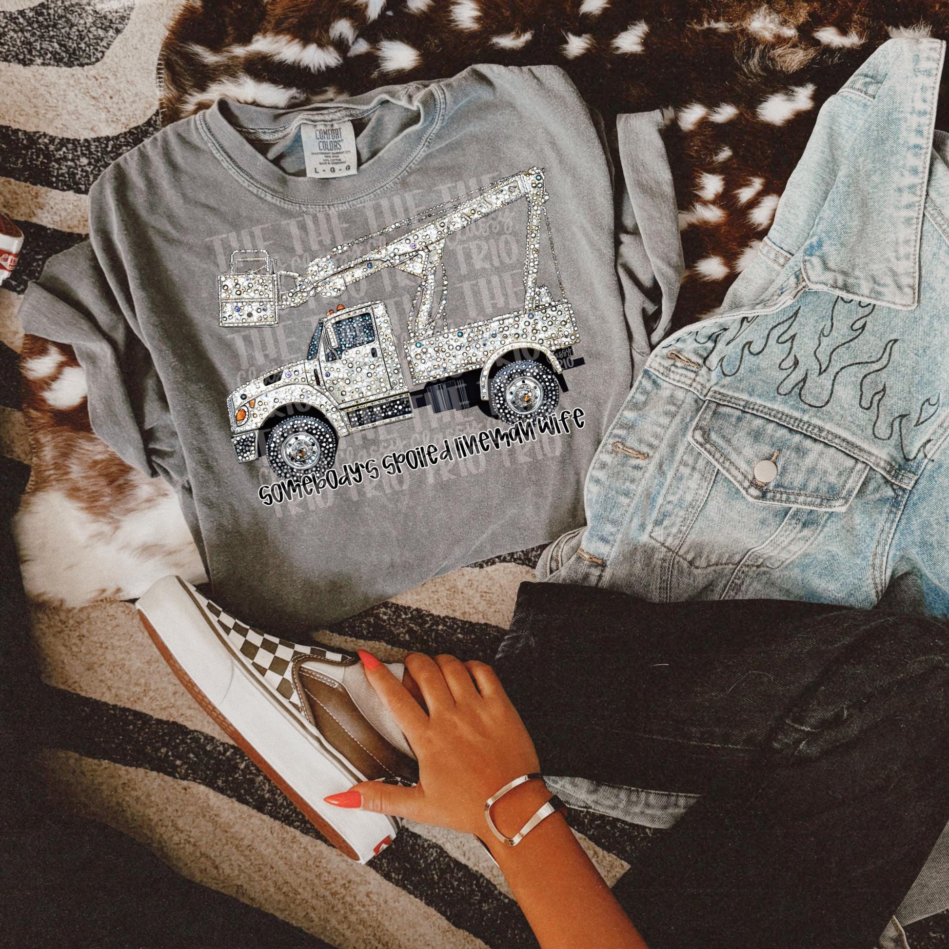 Faux Rhinestone Spoiled Lineman Wife | Digital Design | PNG | Sublimation | DTF | Blue Collar | Viral Shirt Design | Country | Trending