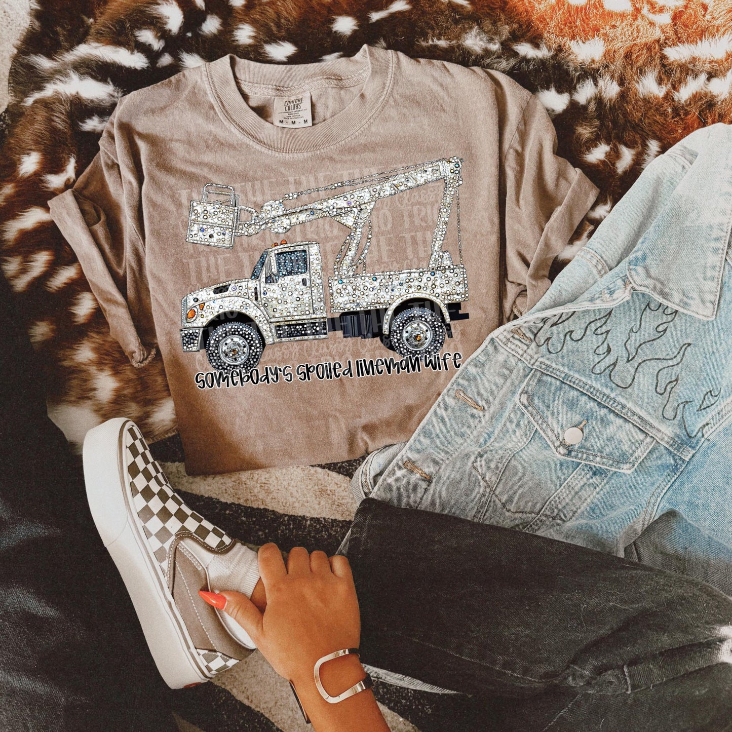 Faux Rhinestone Spoiled Lineman Wife | Digital Design | PNG | Sublimation | DTF | Blue Collar | Viral Shirt Design | Country | Trending
