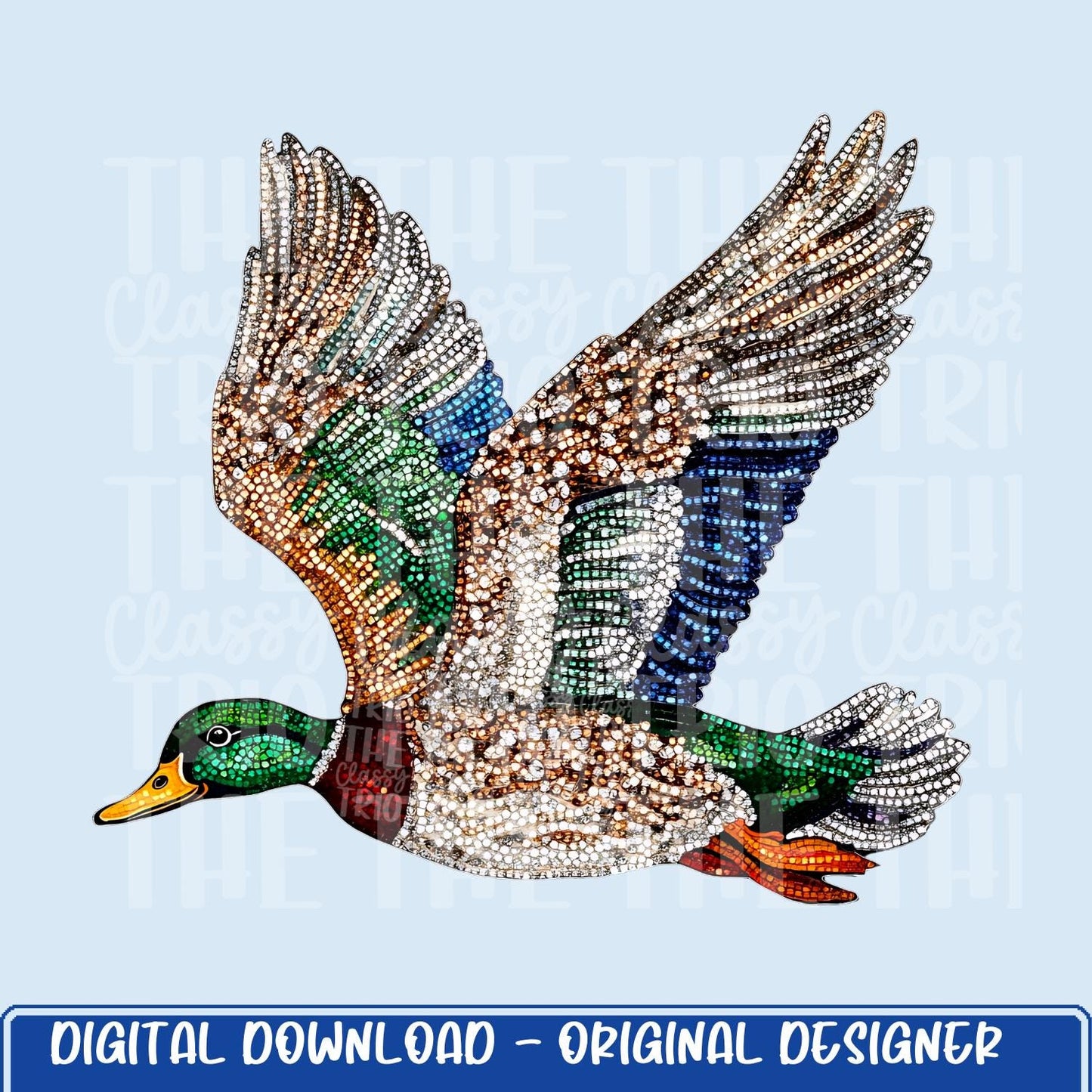 Faux Rhinestone Mallard Duck Flying | Digital Design | PNG | Sublimation | DTF | Agriculture | Hunting Shirt Design | Country | Trending