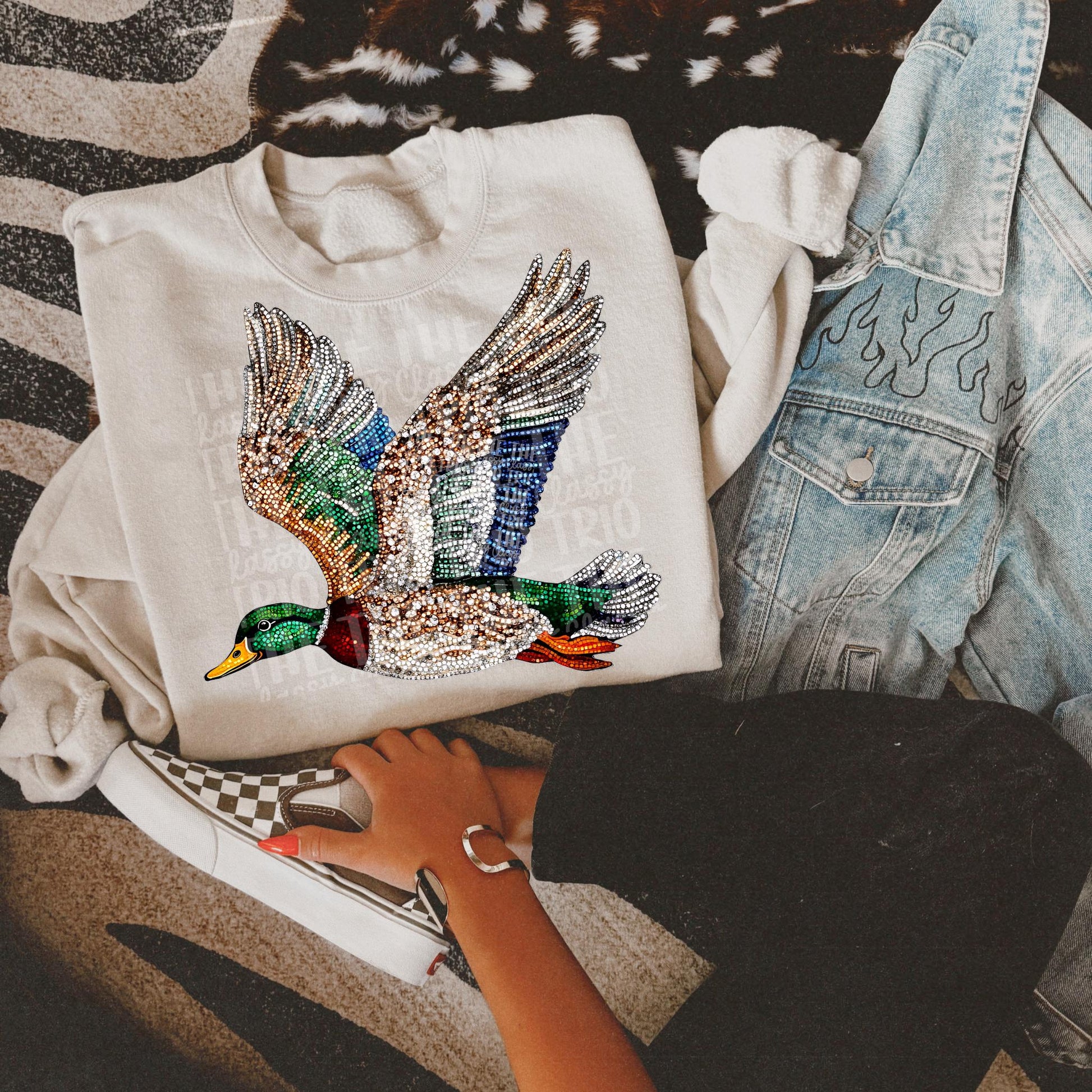 Faux Rhinestone Mallard Duck Flying | Digital Design | PNG | Sublimation | DTF | Agriculture | Hunting Shirt Design | Country | Trending
