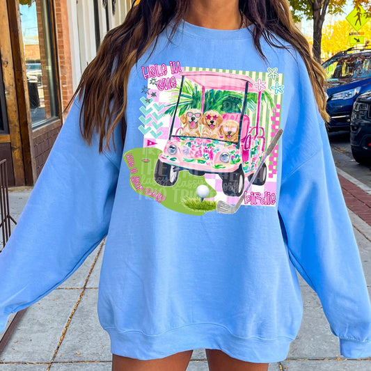Preppy Floral Puppy Golf | PNG | Digital Design | Golf Cart Caddy | Checkered | Sublimation | DTF | Shirt Design | Trending