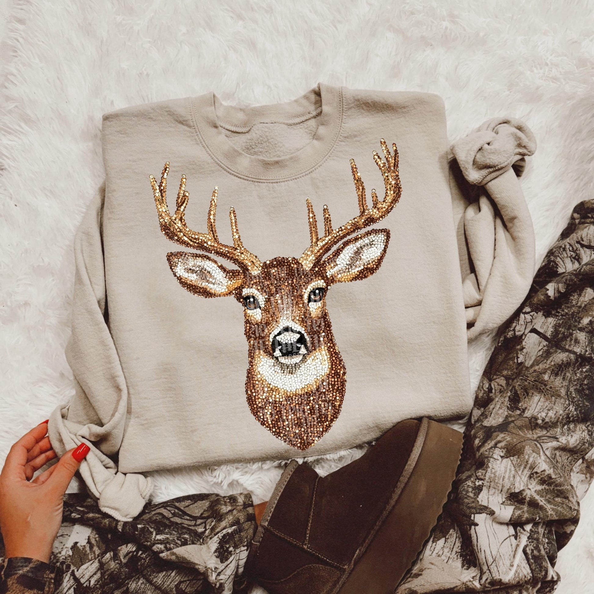 Faux Rhinestone Deer Hunting | Digital Design | PNG | Sublimation | DTF | Agriculture | Buck Head | Shirt Design | Country | Trending