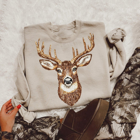 Faux Rhinestone Deer Hunting | Digital Design | PNG | Sublimation | DTF | Agriculture | Buck Head | Shirt Design | Country | Trending