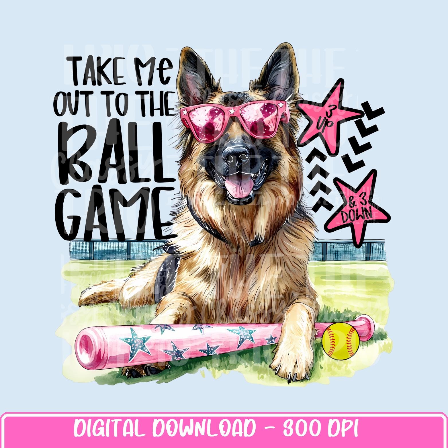 Preppy Softball Dog German Shepherd | PNG | Digital Design | Floral | Ball Game| Sublimation DTF | Shirt Design | Sports in Spring