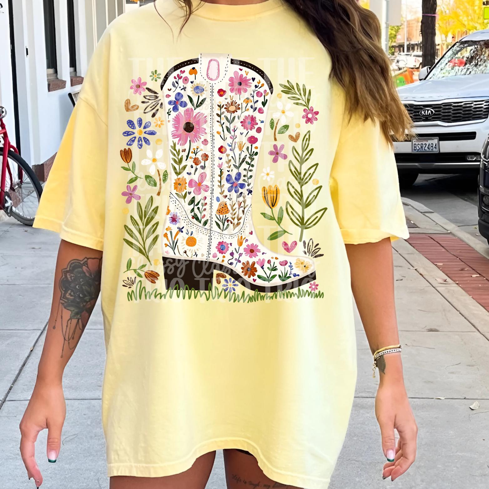 Western Floral Cowboy Boot | Digital Design | PNG | Sublimation | Preppy Flowers | Doodle Chalk | Kid Adult Shirt Design | Original Creator