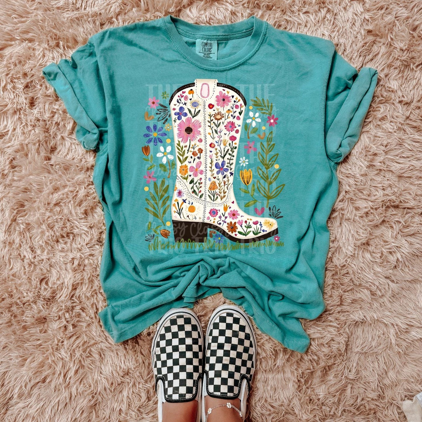 Western Floral Cowboy Boot | Digital Design | PNG | Sublimation | Preppy Flowers | Doodle Chalk | Kid Adult Shirt Design | Original Creator