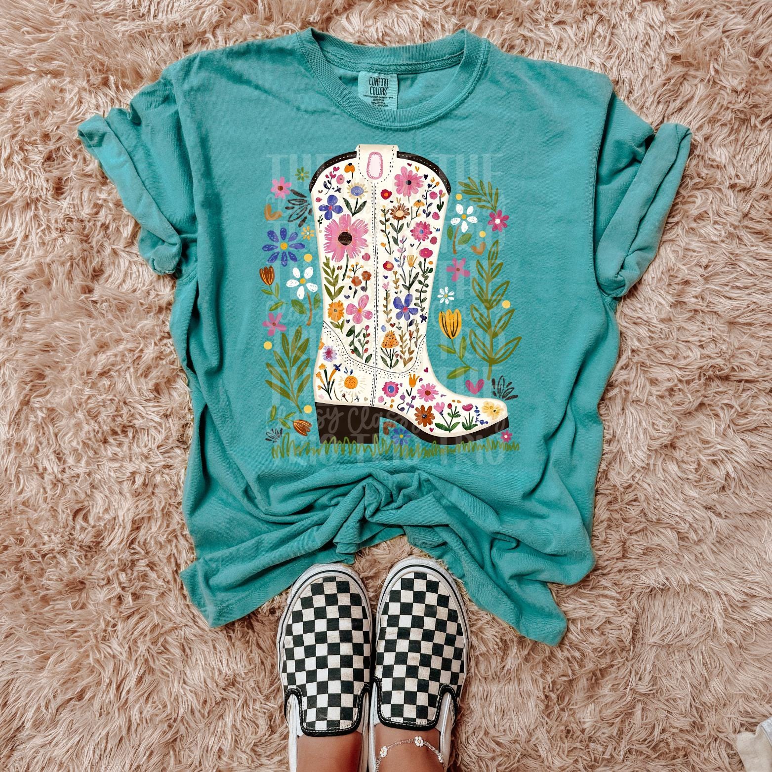 Western Floral Cowboy Boot | Digital Design | PNG | Sublimation | Preppy Flowers | Doodle Chalk | Kid Adult Shirt Design | Original Creator