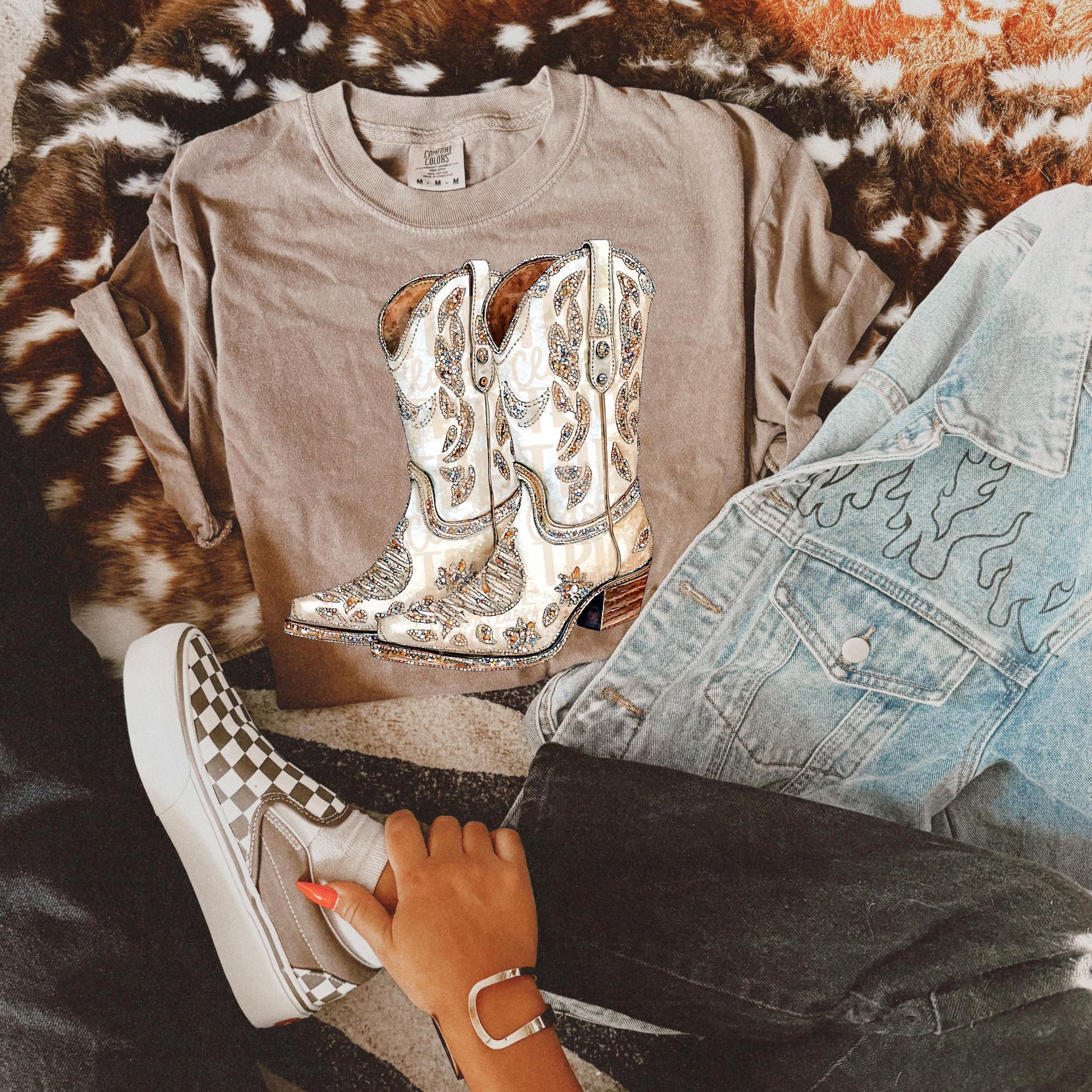 Faux Rhinestone Cowgirl Boots | Digital Design | PNG | Sublimation | DTF | Agriculture | Hunting Shirt Design | Country | Trending | Cowboy