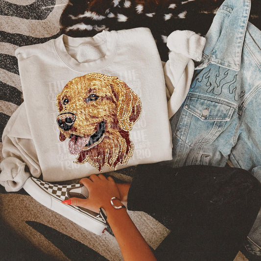 Faux Rhinestone Golden Retriever Dog | Digital Design | PNG | Sublimation | DTF | Dog Breed | Shirt Design | Country | Trending
