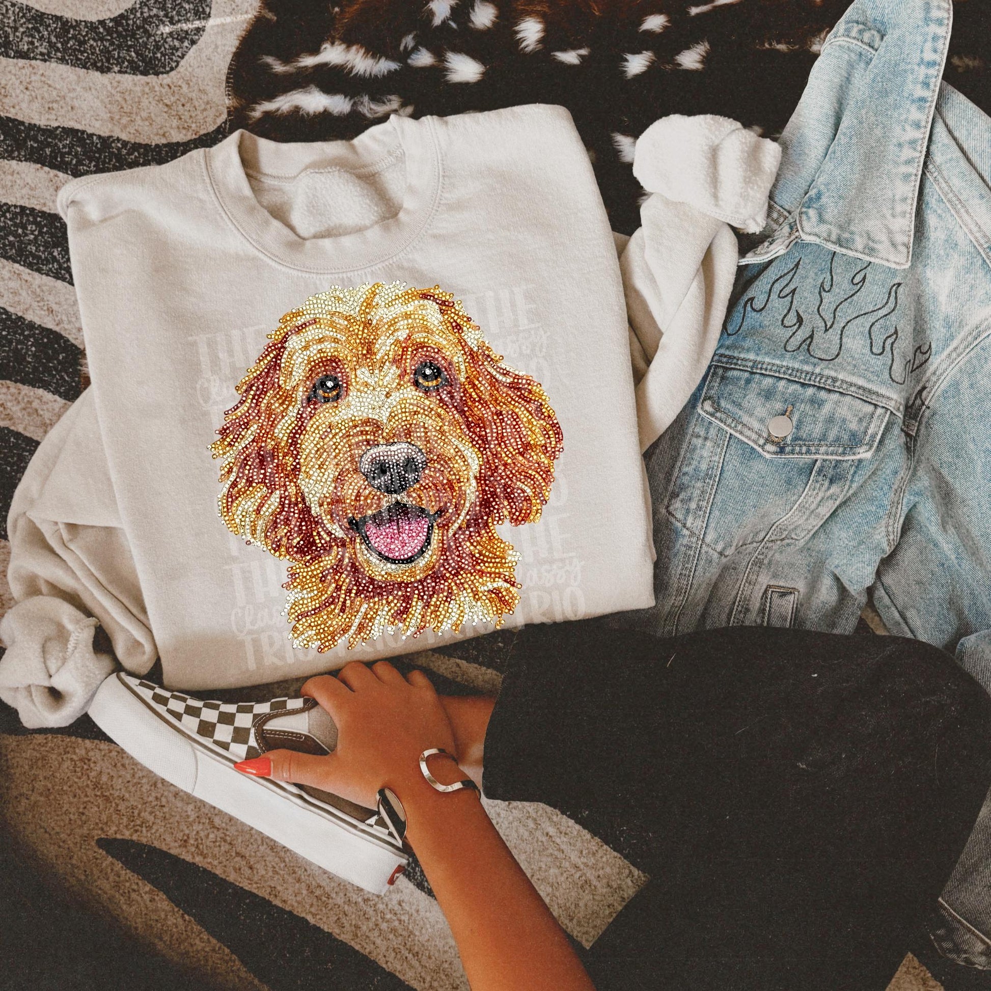 Faux Rhinestone Golden Doodle Dog | Digital Design | PNG | Sublimation | DTF | Dog Breed | Shirt Design | Country | Trending