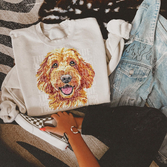 Faux Rhinestone Golden Doodle Dog | Digital Design | PNG | Sublimation | DTF | Dog Breed | Shirt Design | Country | Trending