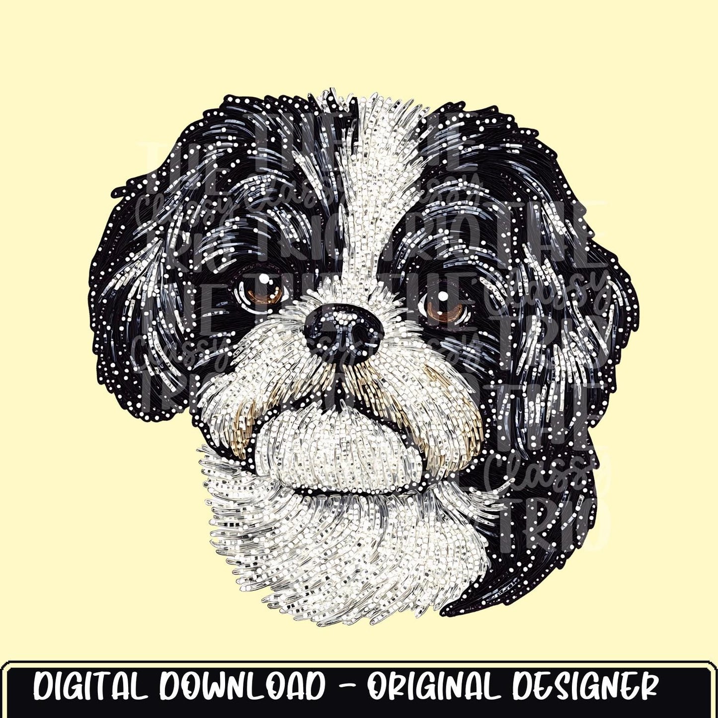 Faux Rhinestone Shihtzu Dog | Digital Design | PNG | Sublimation | DTF | Dog Breed | Shirt Design | Black and White | Trending
