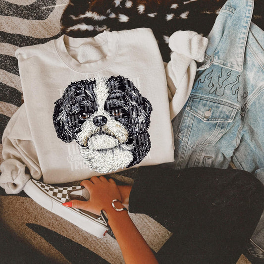 Faux Rhinestone Shihtzu Dog | Digital Design | PNG | Sublimation | DTF | Dog Breed | Shirt Design | Black and White | Trending