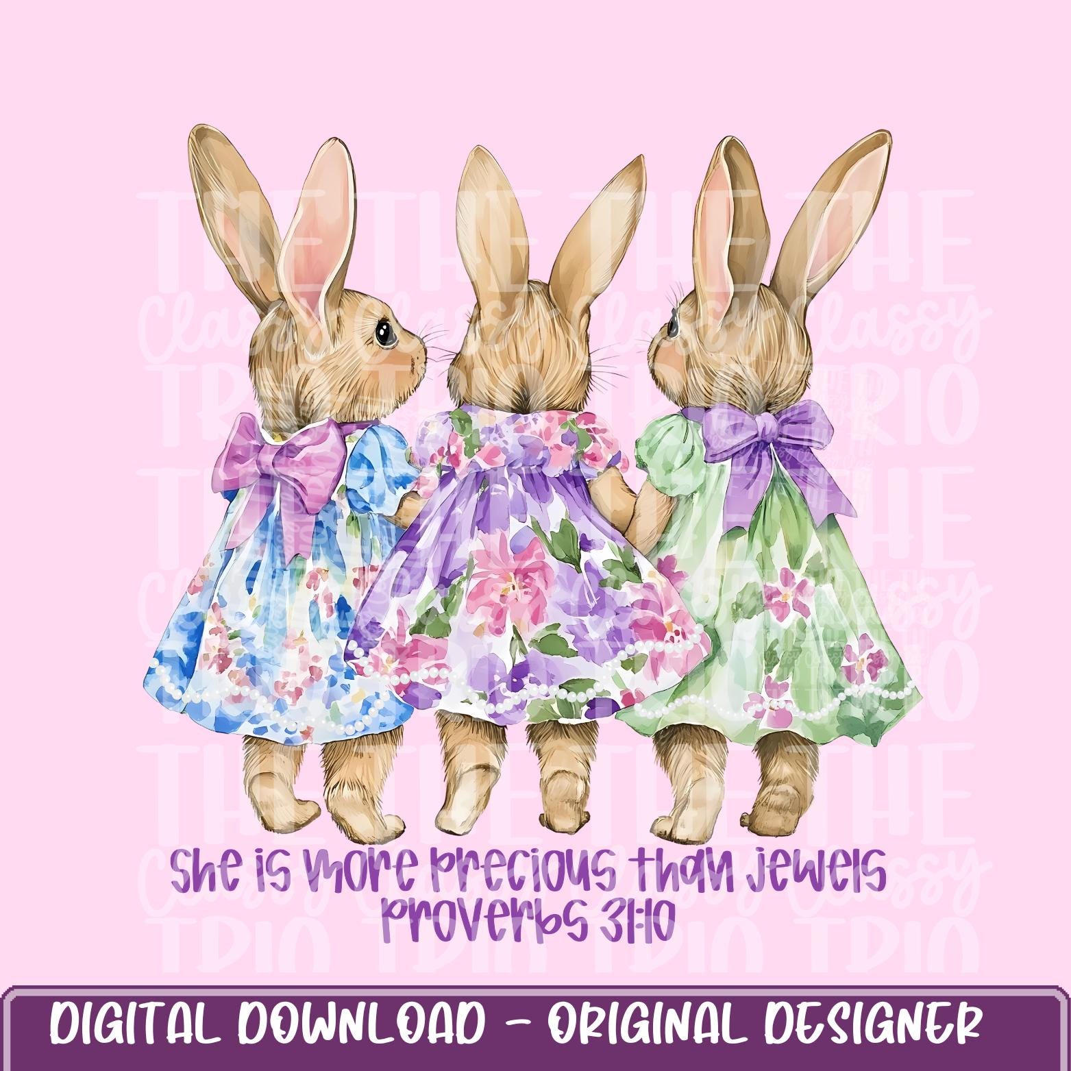 Preppy Bunny Watercolor Floral | PNG | Digital Design | Floral |Bible Verse | Sublimation | Christian Shirt Design | Spring Rabbit Bows