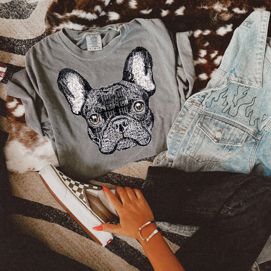 Faux Rhinestone Frenchie Dog | Digital Design | PNG | Sublimation | DTF | Puppy | Original Creator | Shirt Design | Dog Breeds | Trending