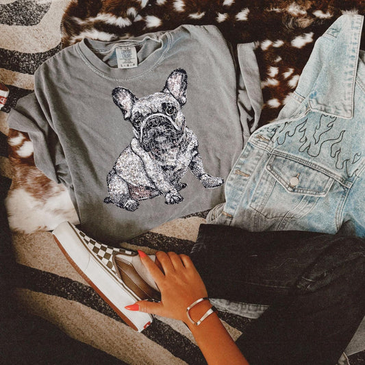 Faux Rhinestone Frenchie Dog | Digital Design | PNG | Sublimation | DTF | Puppy | Original Creator | Shirt Design | Dog Breeds | Trending