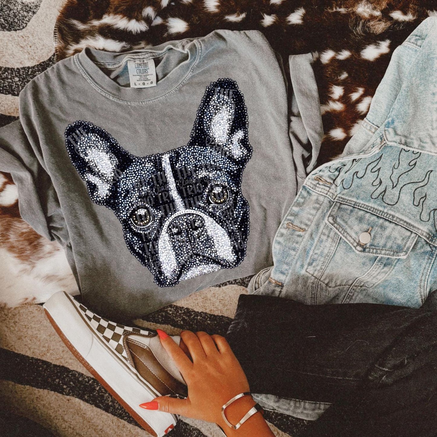 Faux Rhinestone Boston Terrier Dog | Digital Design | PNG | Sublimation | DTF | Original Creator | Shirt Design | Dog Breeds | Trending
