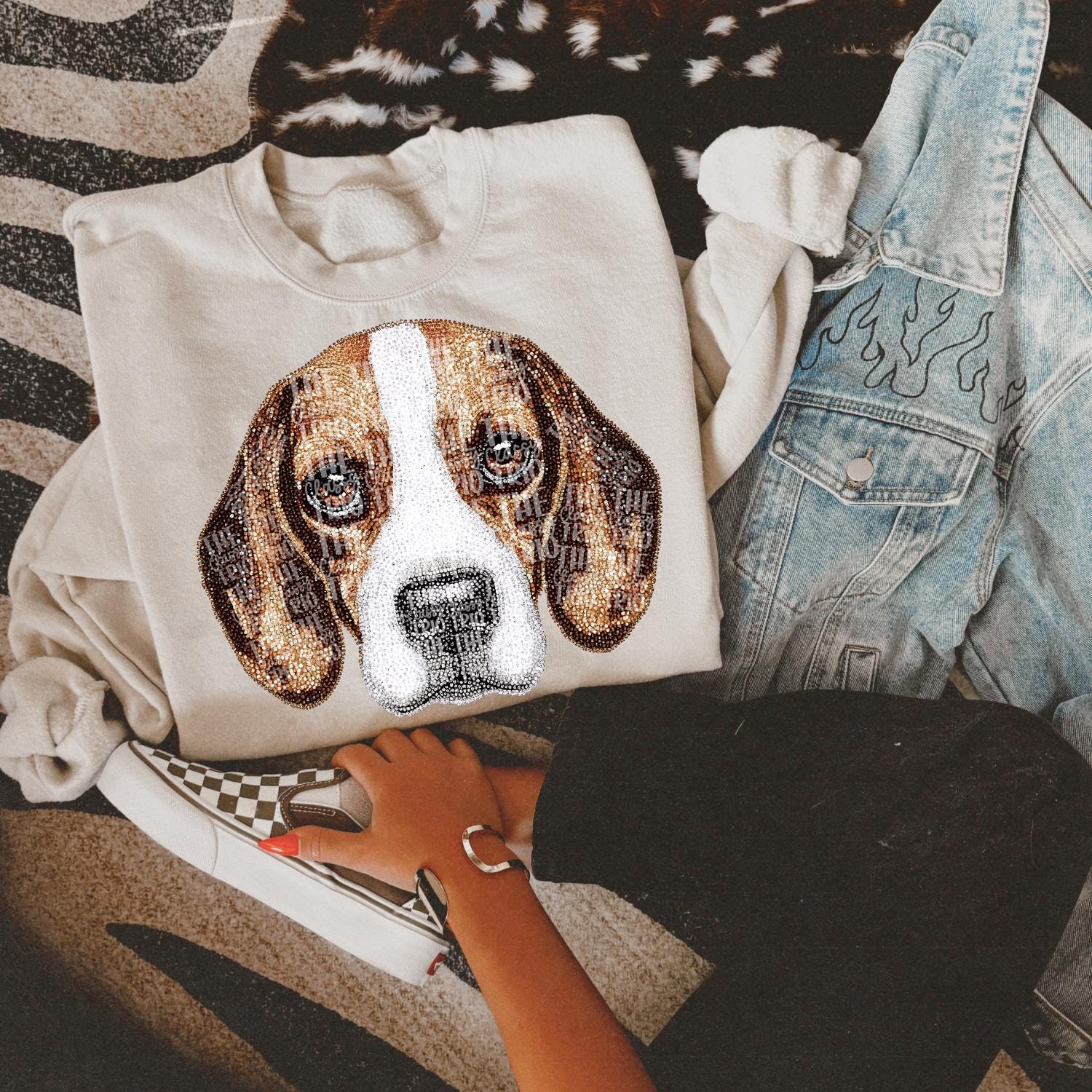 Faux Rhinestone Beagle Dog | Digital Design | PNG | Sublimation | DTF | Beagle | Shirt Design | Original Designer | Trending