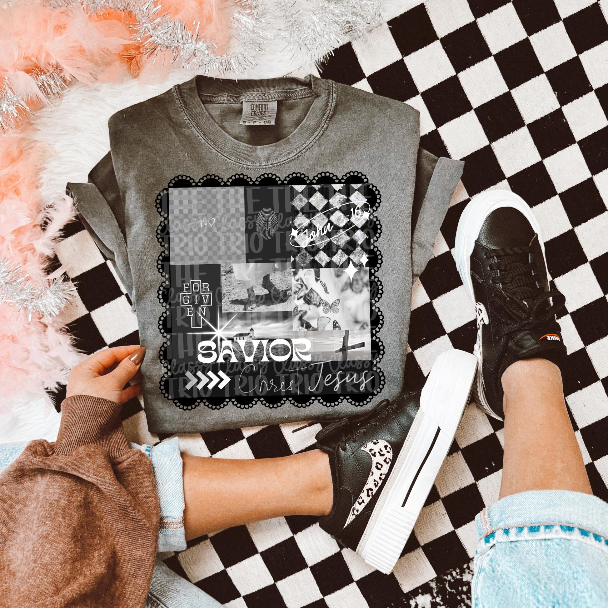Jesus Black White Collage | Digital Design | PNG | Sublimation | Checkered | Bible | Kid Adult Shirt Design | Original Creator | Scallop