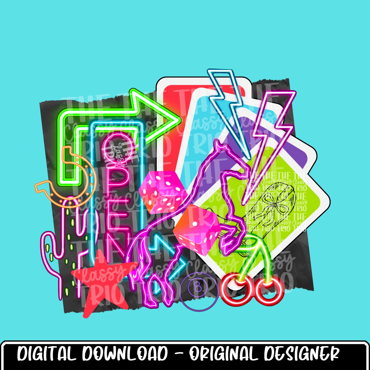 Neon Horse Collage | Digital Design | PNG | Sublimation | Newspaper | Retro Western | Country Shirt Design | Trend Shirt | Y2K | Dice