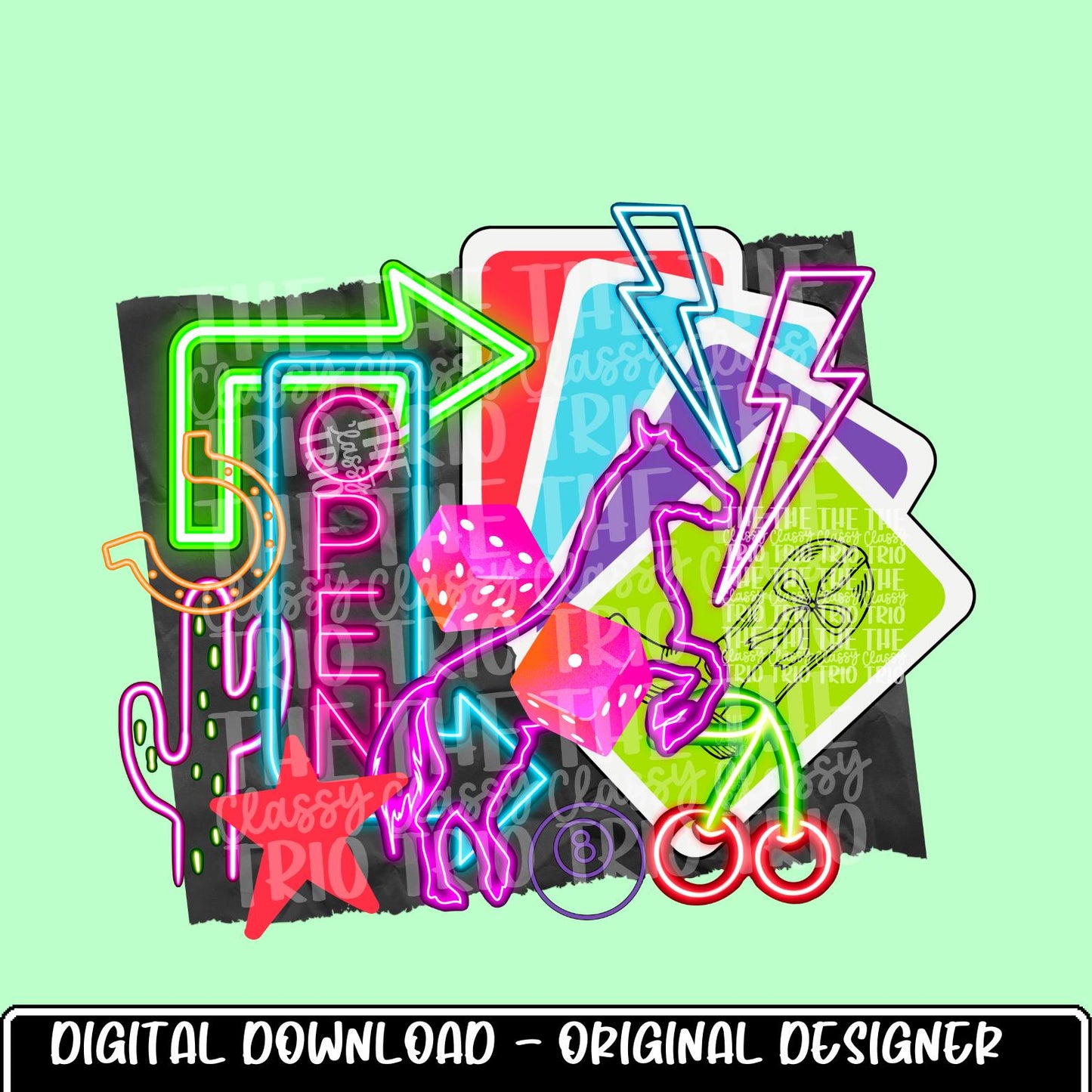 Neon Horse Collage | Digital Design | PNG | Sublimation | Newspaper | Retro Western | Country Shirt Design | Trend Shirt | Y2K | Dice