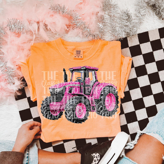 Faux Rhinestone Pink Tractor | Digital Design | PNG | Sublimation | Agriculture | Dazzle | Country Shirt Design | Farmer Wife