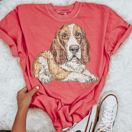 Faux Rhinestone Tan Basset Hound | Digital Design | PNG | Sublimation | DTF | Dog Breed | Shirt Design | Hunting Dog Country | Trending