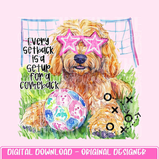 Preppy Soccer Dog Golden Doodle | PNG | Digital Design | Floral | Ball Game | Sublimation | Shirt Design | Sports in Spring